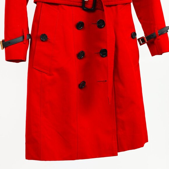 Burberry Red Cotton Belted Double-Breasted Trench Coat - Picture 8 of 16